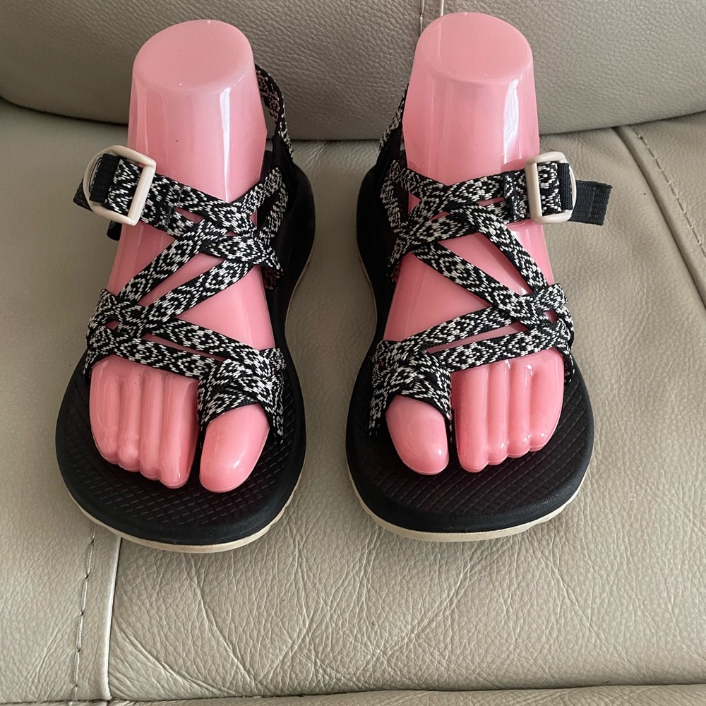 Chaco Black and White Adjustable Sandals